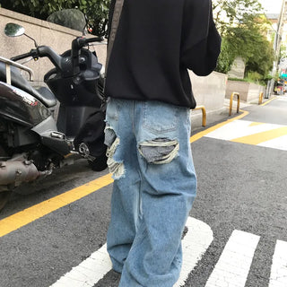 Kuon Vintage Light Blue Back Check Damaged Wide Pants
