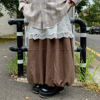 Magnet Balloon Elastic Waist Long Skirt Pumpkin Jar Layered A-Line Maxi Cotton Autumn Skirt