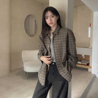 Buddy Embossed Check Oversized Long Sleeve Shirt