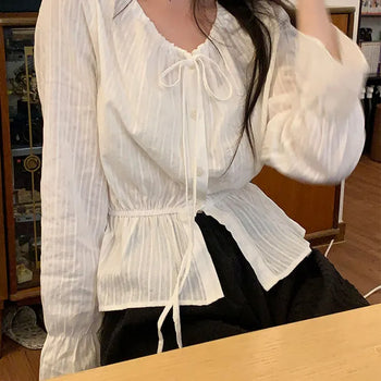 Dea Ribbon Blouse String/ Transitional Season/Autumn Blouse