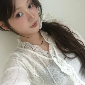 Romantic Frill Lace Argyle Cardigan