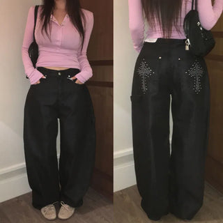 Cripple non-fade denim wide pants