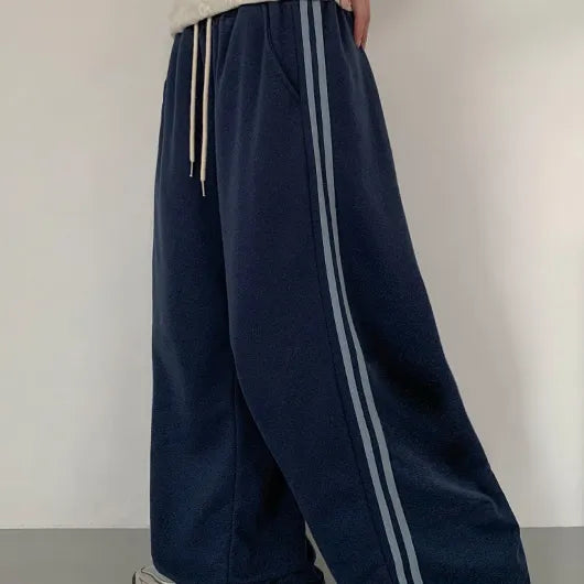 Frende Line Color Block Track Elastic Wide Pants