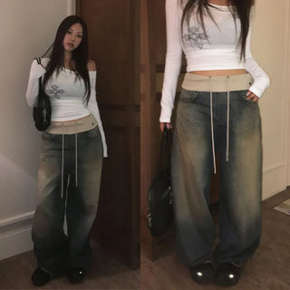 Agut folding denim wide pants