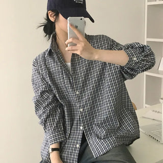 Daily Small Check Boxy Loose Fit Pocket Long Sleeve Check Shirt