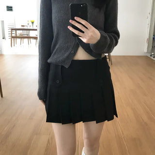 Button Pleated Mini Skirt (2 colors)