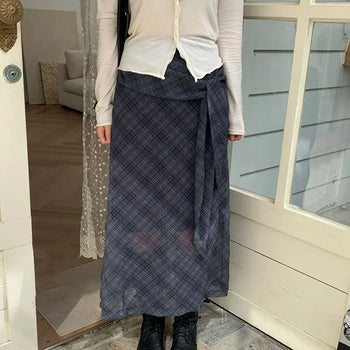 Check Tie See-through Long Skirt 1 color