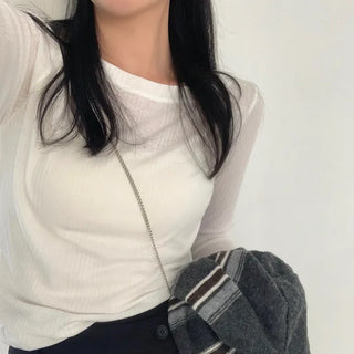Edrin Ribbed Round Neck Long Sleeve Tee
