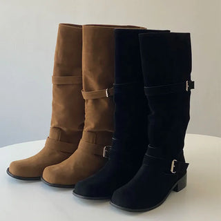 Mechanizing Buckle Suede Boots [4CM]