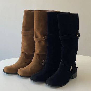 Mechanizing Buckle Suede Boots [4CM]