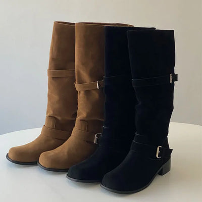 Mechanizing Buckle Suede Boots [4CM]
