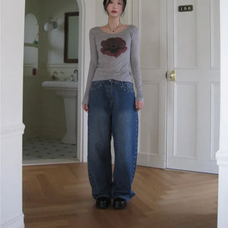 Div Studded Wide Denim Pants