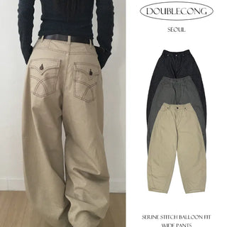 Serin Stitch Balloon Fit Wide Pants