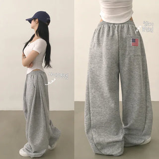 Effortlessly Chic, American Side Folding Pintuck Elastic Waist String Two-Way Wide Training Long Pants