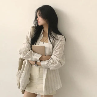 Guaranteed Beauty, Mixed Pattern Striped Loose Fit Long Sleeve Shirt