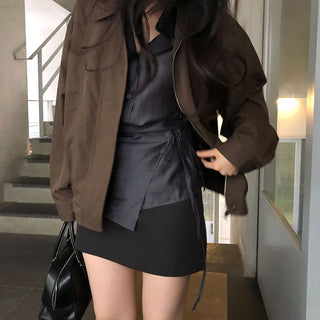 Nut Women's Loose Fit Outer Brown Jacket Blouson