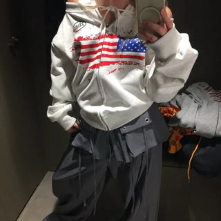 American flag sweatshirt zip-up