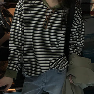 Baked Loose Fit Striped Long Sleeve T-shirt