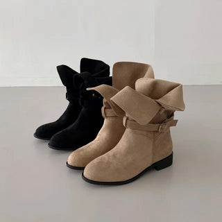 Quality Guaranteed◈Folding Suede Buckle Boots Vintage Strap Foldable Multi-way Slouch Mid-calf Boots
