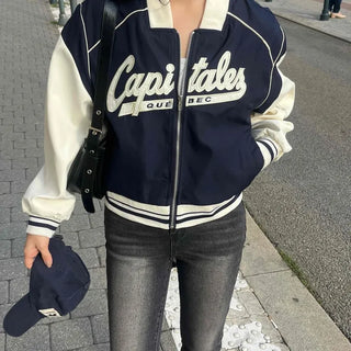 New Basic Capital Color Block Bomber Jumper