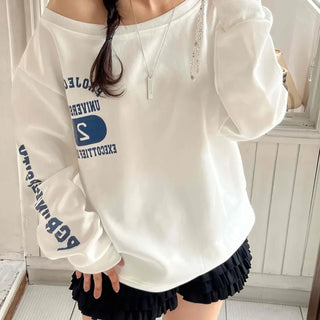 Casual Numbering Off-Shoulder Sweatshirt