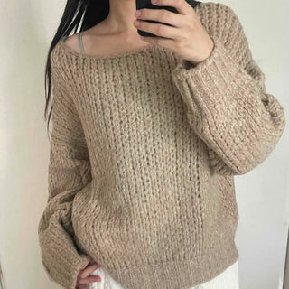Simple Trendy Wool/Wool Boat Neck Alpaca Knit