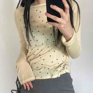 Vintage See-through Polka Dot Long Sleeve T-shirt