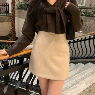 Haul Loose Fit V-Neck Knit Shoulder Shawl Set