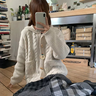 Yuz Cable Tteokbokki Hooded Knit Cardigan