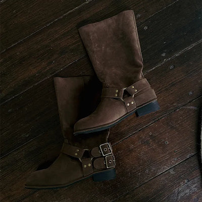 Folding Suede Half Boots Middle Western Vintage Date Look