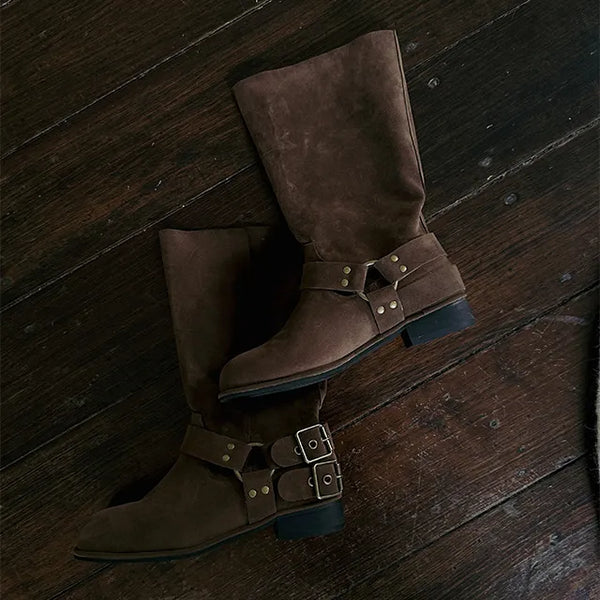 Folding Suede Half Boots Middle Western Vintage Date Look