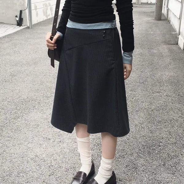 Tart Stripe Button Midi Skirt