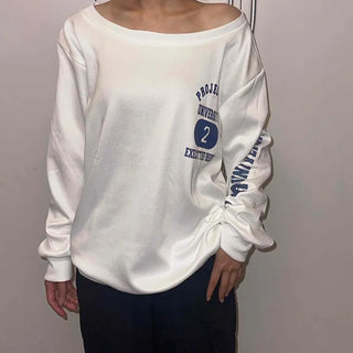 Street Numbering Off-Shoulder Sweatshirt