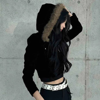 Slim Fit Spring/Autumn Fur Hood Jacket