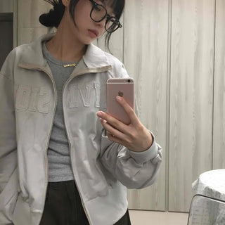 Embossed Patch Loose Fit Cotton Zip-up