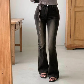Van Nett Brown Washed Slim Long Bootcut Denim Pants