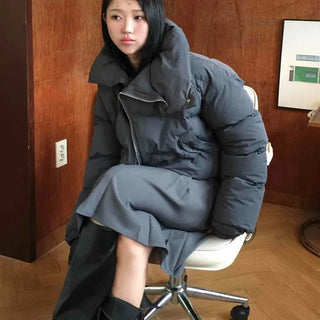 High-neck Diagonal Zipper Crop Short Padded Jacket