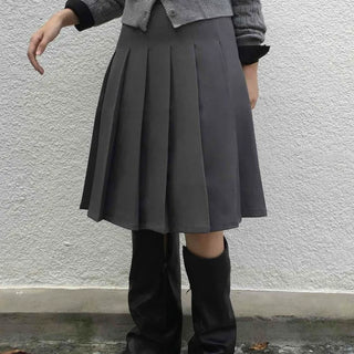 Solid Pleated Midi Skirt