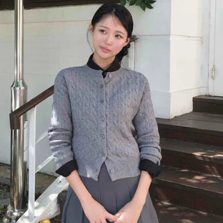 Round Neck Cable Knit Cardigan