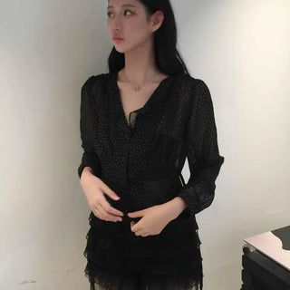 Mini Flower Strap Chiffon Blouse
