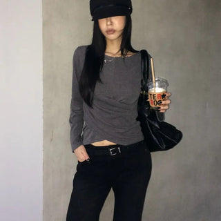 HUE Pintuck Wrap Boat Neck Long Sleeve Tee