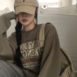 Effortlessly Chic, Vintage Print Round Boxy Loose Fit Sweatshirt