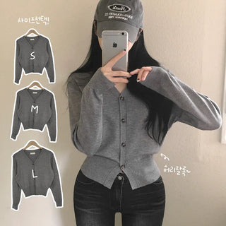 Guaranteed Beauty, Thick V-Neck Waist-Censed Avant-Body Long Sleeve Knit Cardigan