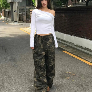Sporty military camouflage long pants