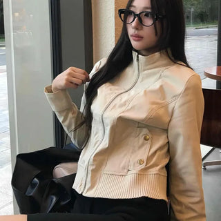 Simple Mandarin Collar High-Neck Zip-Up Jacket