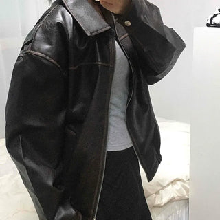 Simple Trendy Oversized Leather Jacket