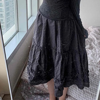 Pure check frill midi skirt