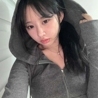 Basic Slim Ribbed Zip-Up Hoodie