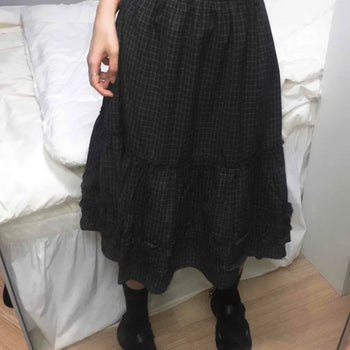 Vintage check frill midi skirt