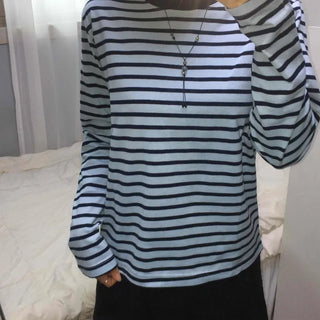 Simple Autumn Cotton Striped Long-Sleeve T-Shirt